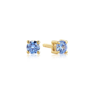 Sif Jakobs Princess Piccolo Stud Earrings - 18 Carat Gold Plate & Blue Zirconia