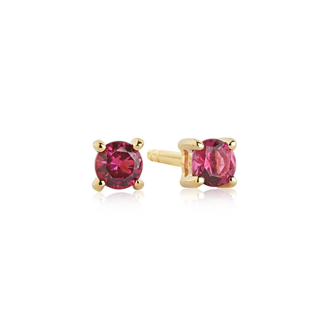 Sif Jakobs Princess Piccolo Stud Earrings - 18 Carat Gold Plate & Red Zirconia