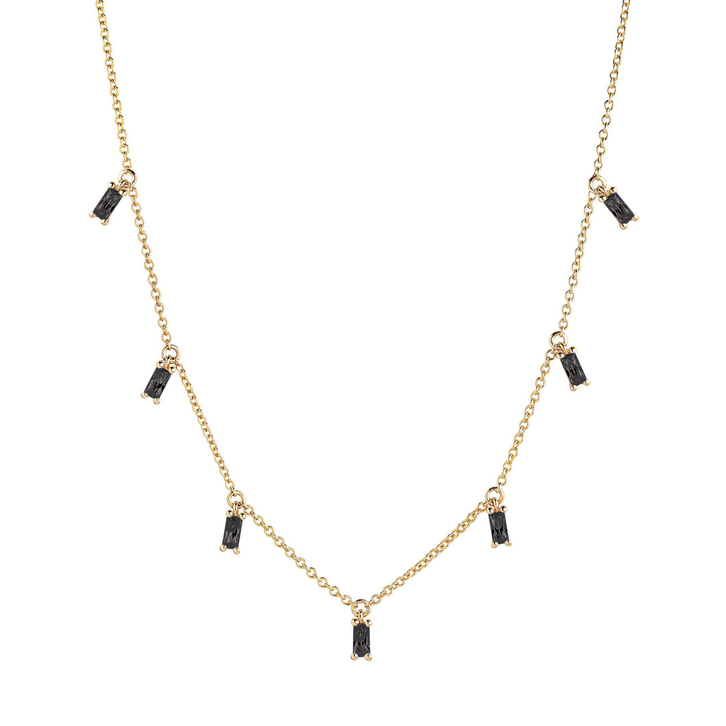 Sif Jakobs Princess Baguette Necklace - 18 Carat Gold Plate & Black Zirconia