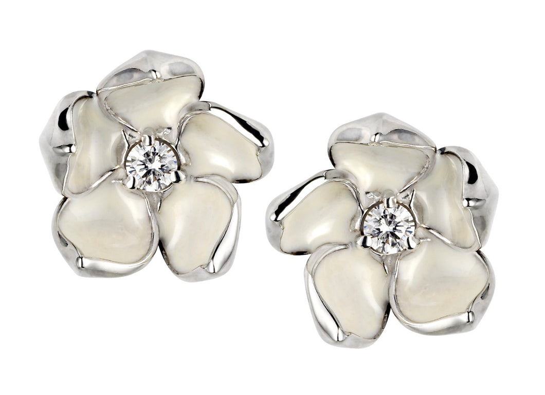 Shaun Leane Large Silver Cherry Blossom Diamond Flower Earrings