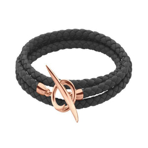 Shaun Leane Rose Gold Vermeil Quill Black Leather Wrap Bracelet