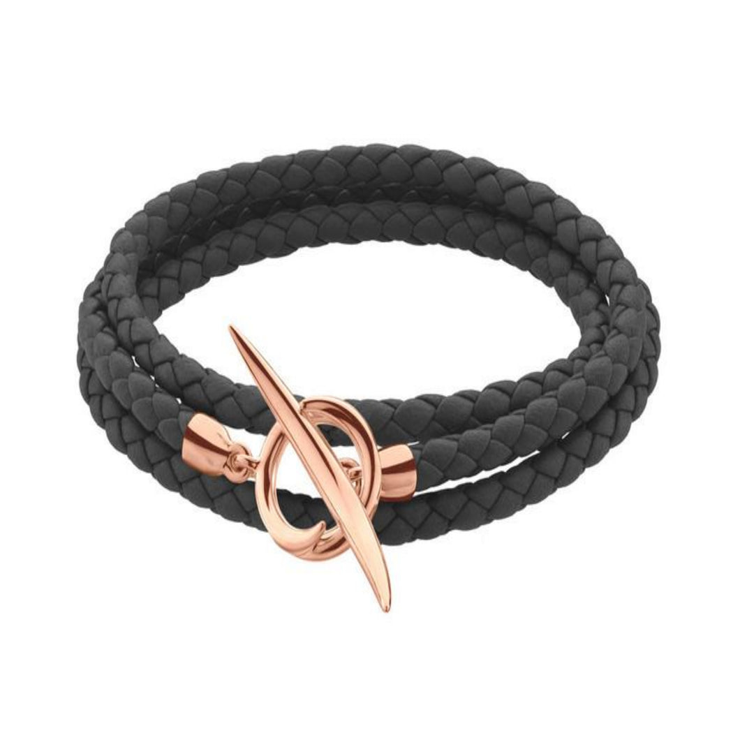 Shaun Leane Rose Gold Vermeil Quill Black Leather Wrap Bracelet