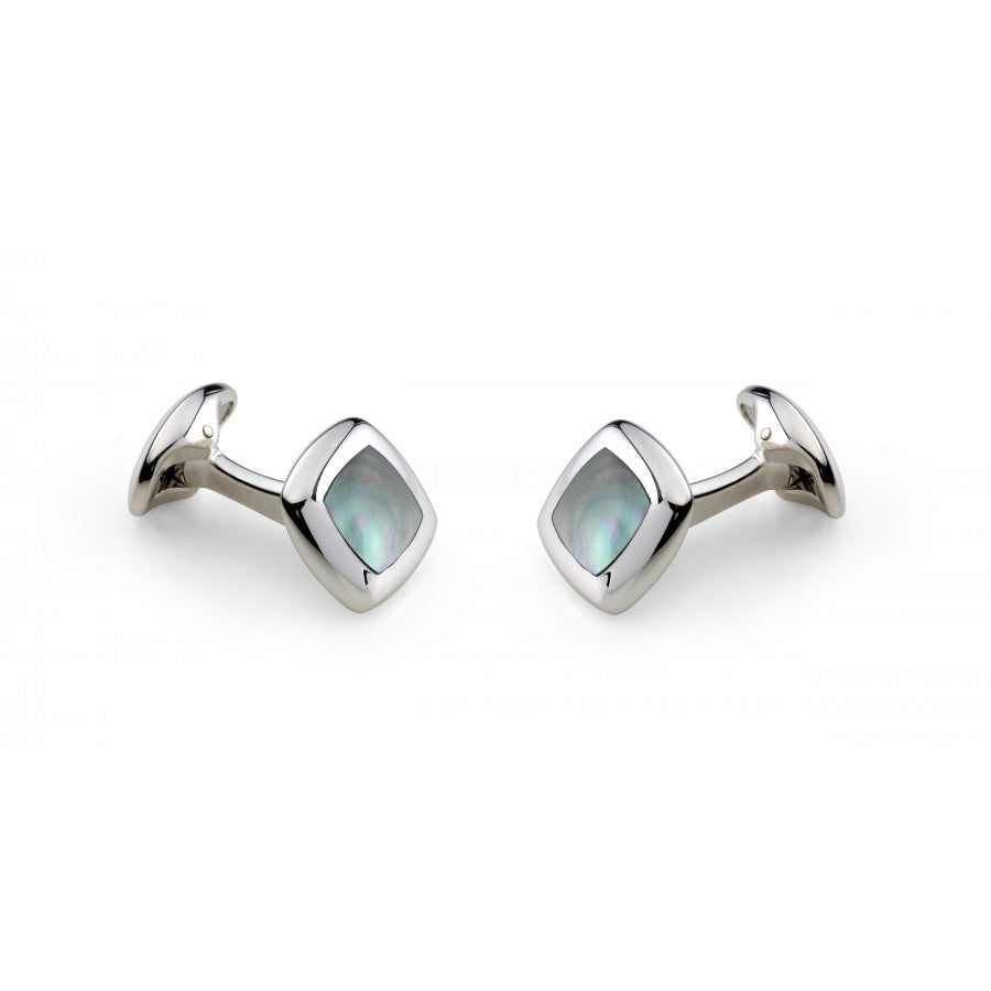Sterling Silver Cushion Cufflinks With Grey Mother-Of-Pearl Inlay